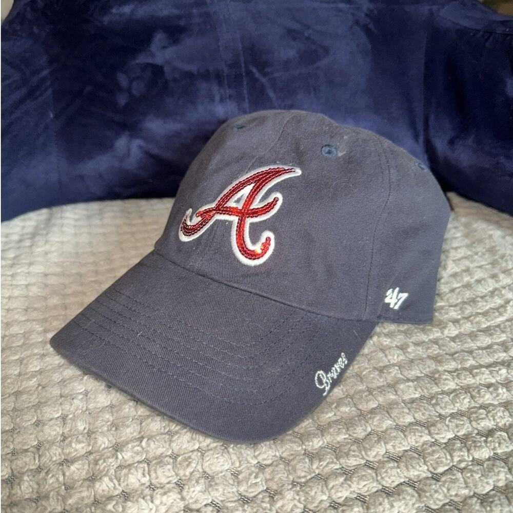 '47 Clean Up WOMENS Atlanta Braves Sparkle Shiny Logo Navy Strapback Hat